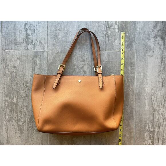 TORY BURCH York Buckle Tote Brown Saffiano Leather Carryall Shoulder Bag Classic - Picture 7 of 12